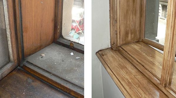 Pohled do špalety původní a po repasi Pohled do špalety původní a po repasi