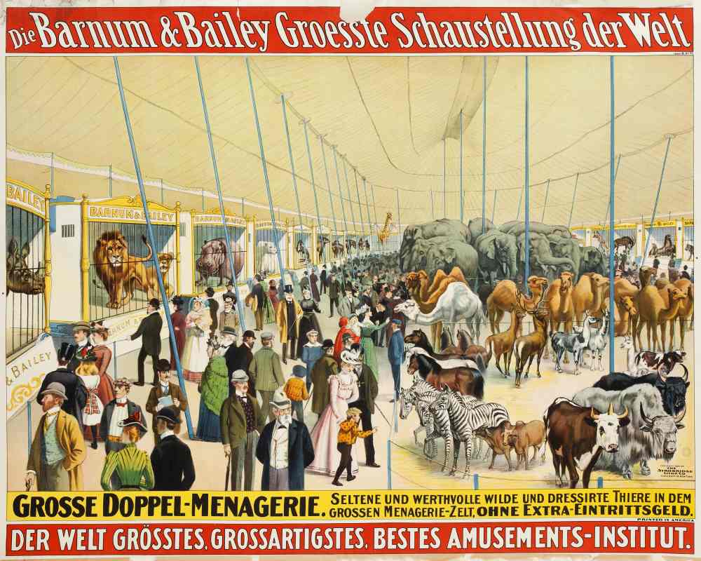 plakát cirkusu Barnum a Bailey, menažérie, počátek 20. století