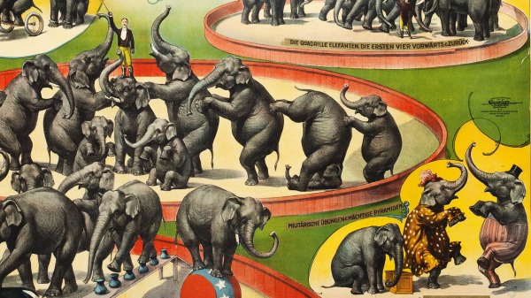 Výřez z plakátu cirkusu Barnum a Bailey, počátek 20. století