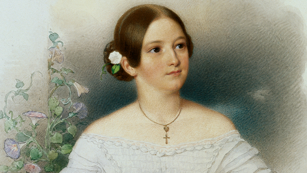 Detail portrétu Frideriky baronky Hildprandtové z Ottenhausenu Friderika baronka Hildprandtová z Ottenhausenu