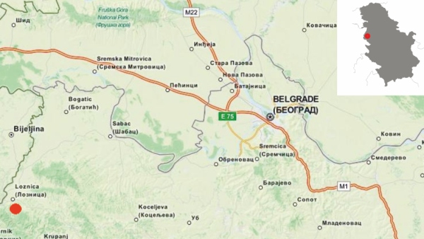 Mapka s lokalizací území, kde byl jadarit nalezen (s využitím Openstreetmap vytvořil Ivo Macek) Mapka s lokalizací území, kde byl jadarit nalezen (s využitím Openstreetmap vytvořil Ivo Macek)