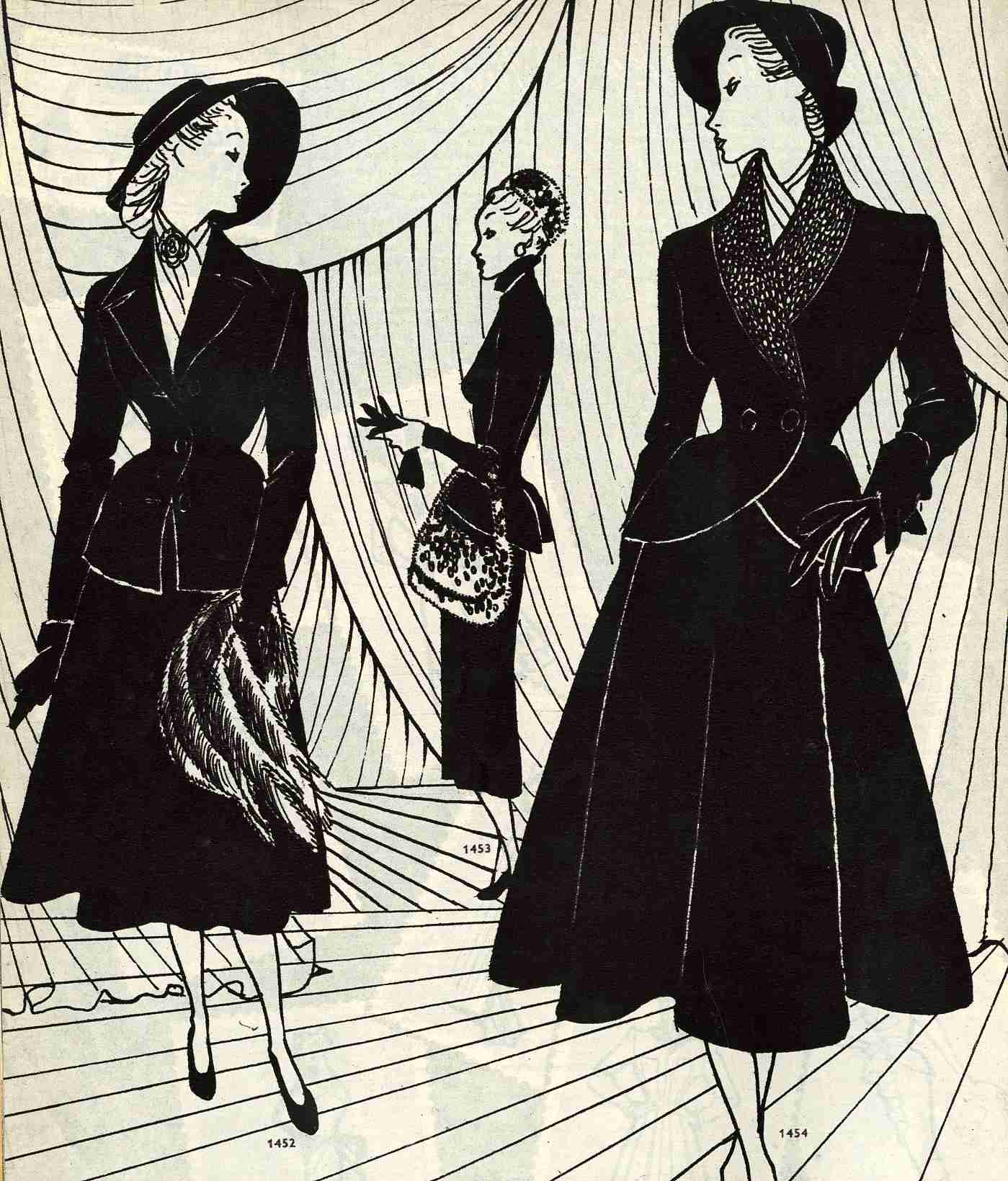 Podzimní kostýmy již byly inspirovány Diorovou linií „New Look“, časopis Milena č. 11, 1947