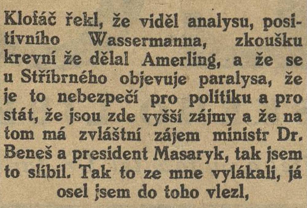 Takto vypovídal o své účasti na aféře uznávaný dermatovenerolog profesor Antonín Trýb.  List Lech 9. září 1926 