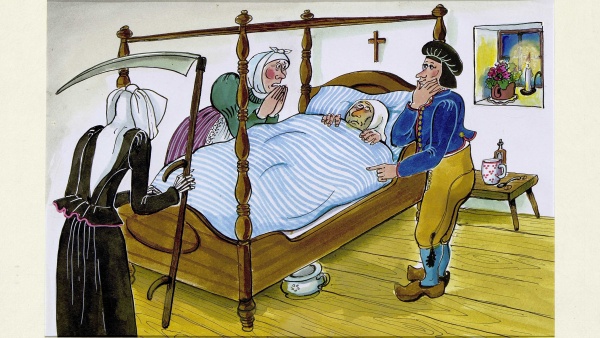 Kamila Skopová: ilustrace k pohádce Smrt kmotřička, kolorovaná perokresba, vydalo nakladatelství Akropolis, Praha 2013