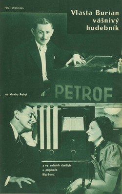 Vlasta Burian v reklamě firmy Petrof a Big Ben (zdroj: Národní muzeum)