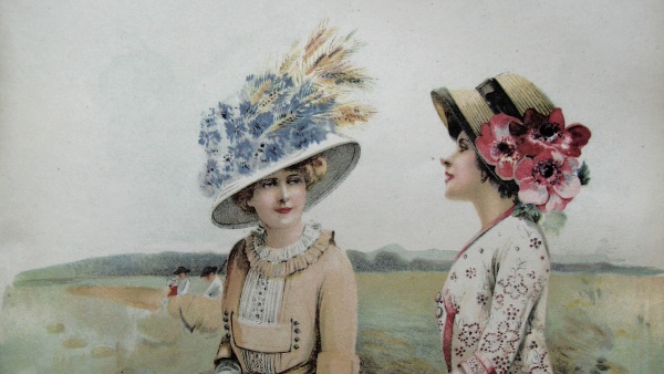 Obrázek. Rozkvetlé klobouky secesních dam, 1909-1910. Zdroj: Národní muzeum
