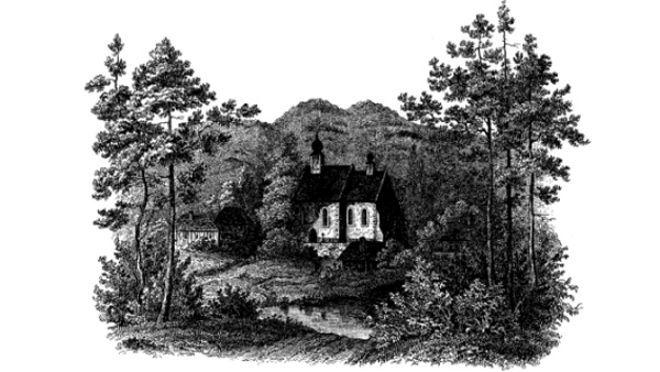 Kresba. Romantický kostelík sv. Erasma v Rohožné. Zdroj: Památky archeologické 