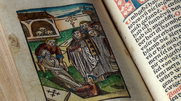 Kladení do hrobu z díla ze 16. století fotografie iluminace