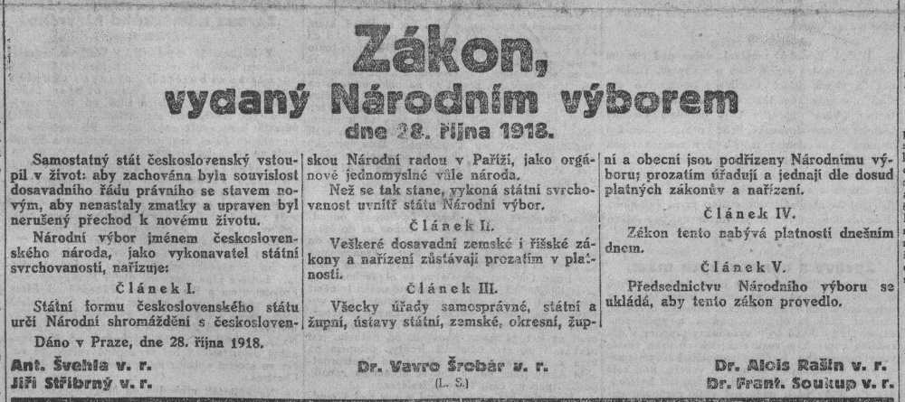 První zákon vydaný v Národních listech. Zdroj: Národní muzeum Novinový ústřižek. První zákon vydaný v Národních listech. Zdroj: Národní muzeum