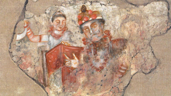 Kresebná rekonstrukce fresky. Autorka: E. Jirsová Fkresba. Kresebná rekonstrukce fresky. Zdroj: Národní muzeum