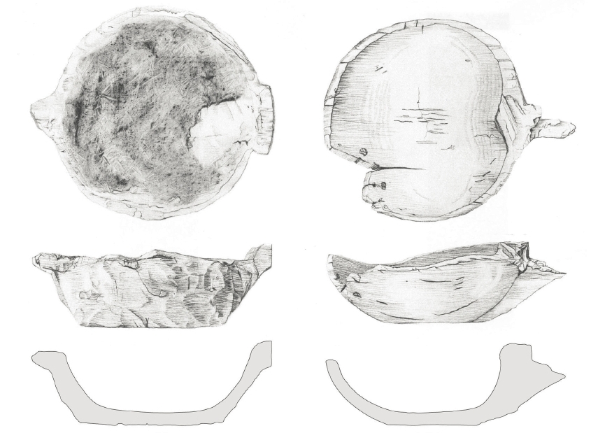 Obrázek. Dřevěné misky (zdroj: Steffen Stummann Hansen - Inga Merkyte - Joanna Bending: Toftanes, a Viking Age Farmstead in the Faroe Islands: archaeology, environment and economy. Acta Archaeologica 84/1. Oxford (: Willey, Blackwell), 2013, s. 102)