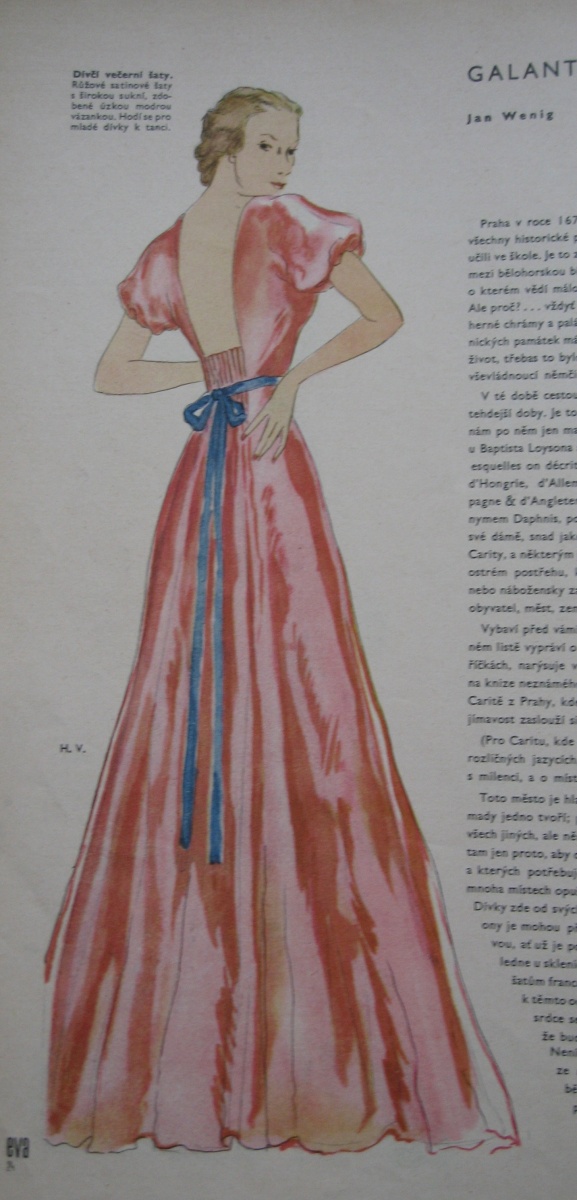 Fotografie. Návrh Hedviky Vlkové na společenské šaty, Eva 1934. Zdroj: Národní muzeum