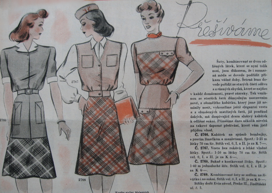 Fotografie. Přešíváních starých šatů bylo za protektorátu běžnou praxí. Zdroj: Národní muzeum