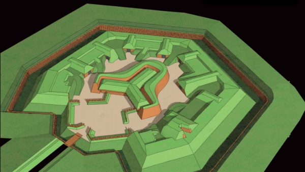 Model fortu Bohušovice, bohušovického předsunuteho opevněni z roku 1866. Zdroj: Pevnost Terezín: proti pruské rozpínavosti