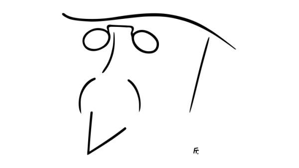 Karikatura TGM. Je ze stejné doby jako karikatura Mussoliniho, 1934. Byla zřejmě určena do rubriky „hlava týdne“ v satirickém novinovém týdeníku Simplicus. Karikatura Mussoliniho byla otištěna, a karikatura TGM již nikoliv. Autor Bedřich Fritta (1906–1944, zahynul v Osvětimi), Národní muzeum